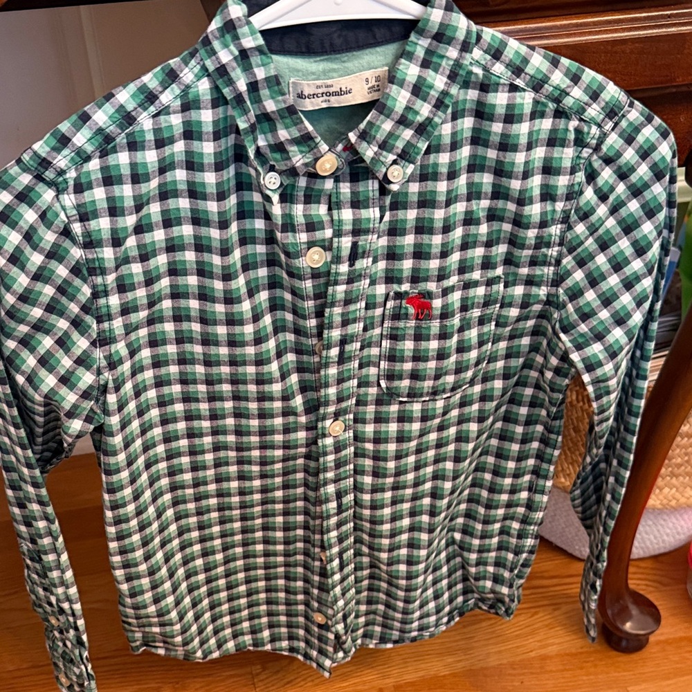 Abercrombie Kids Green and White Checkered Button-Down Shirt